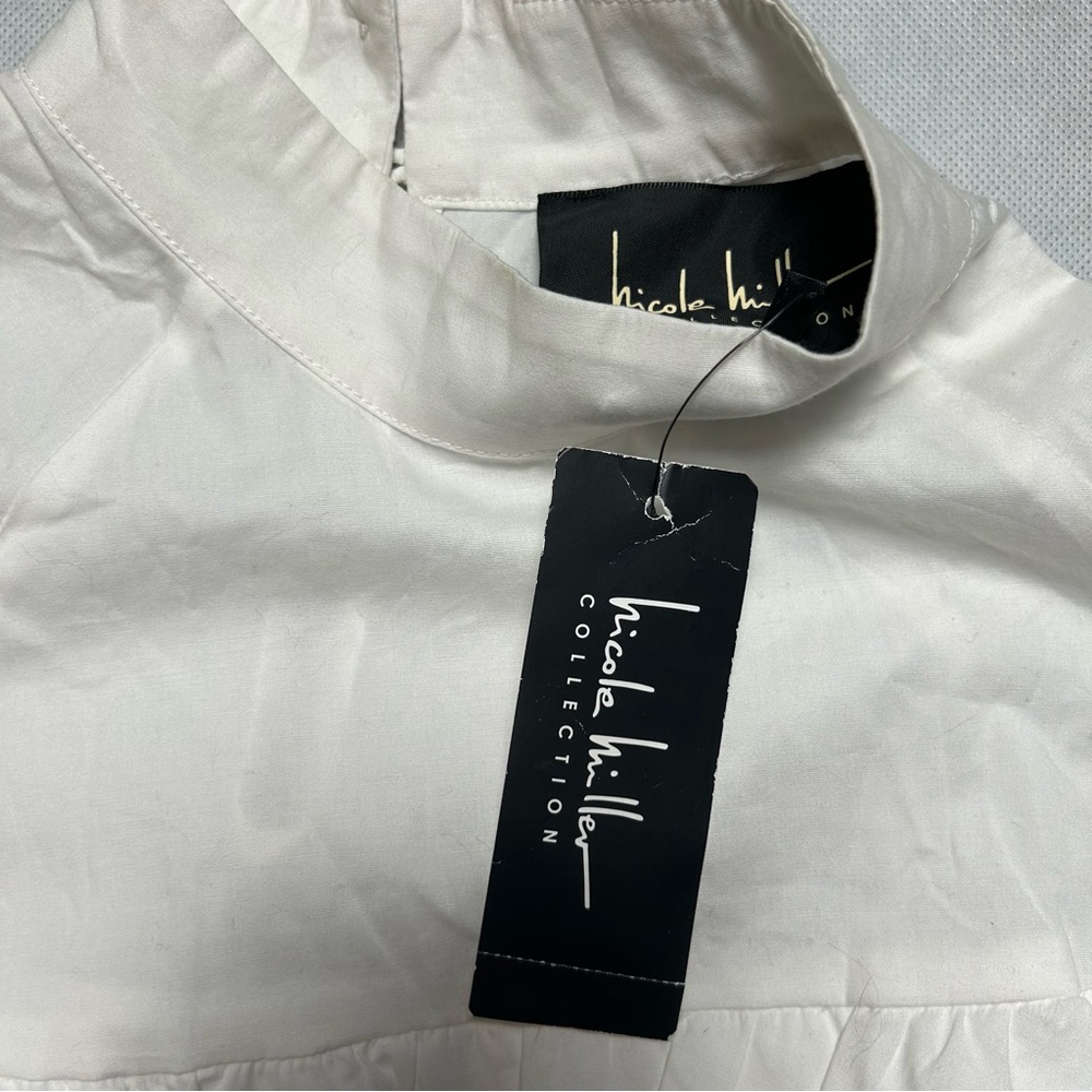 Nicole Miller white ruffle 3/4 sleeve much neck top NWT size small - Picture 4 of 6